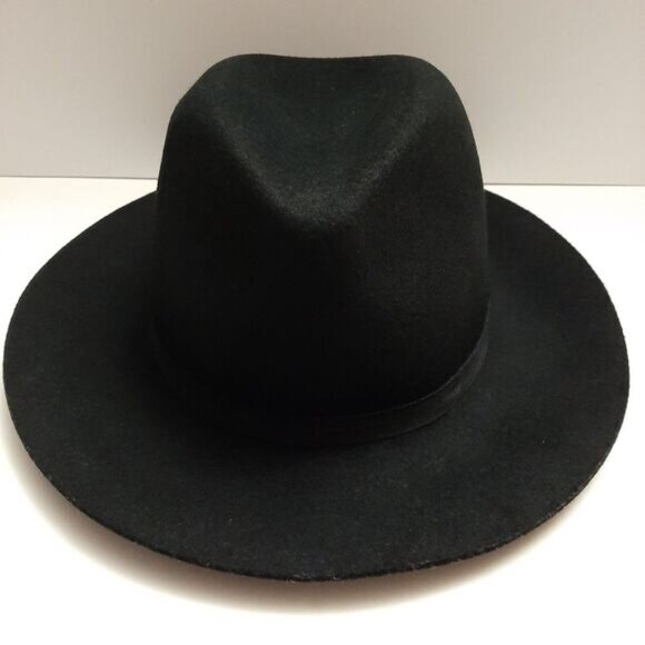 AUXILIARY Aritzia 100% Wool Felt Fedora Hat Tonal Ribbon Detail Black Sz S - M - Picture 4 of 16